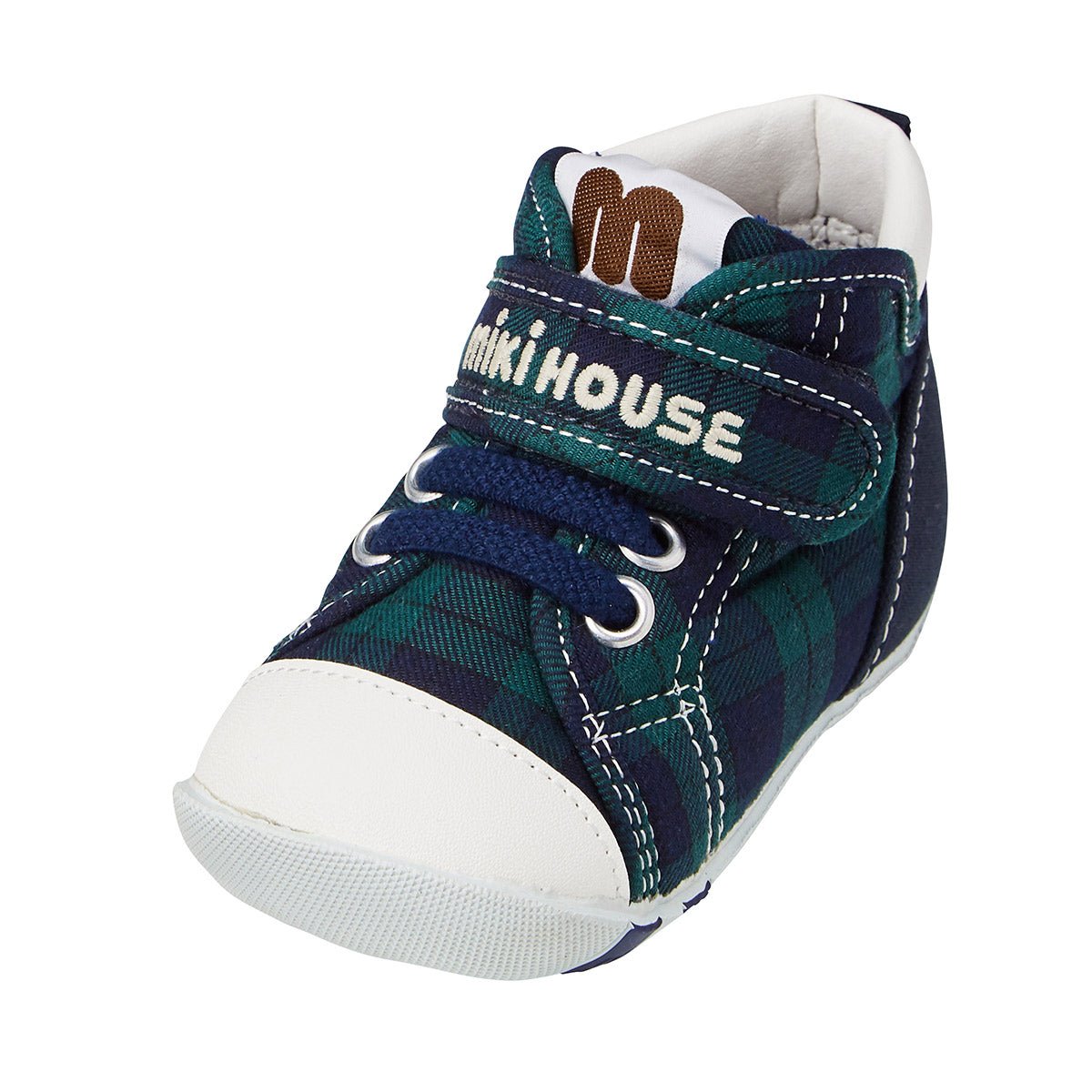 High Top First Walker shoes - Stylish Plaid - MIKI HOUSE USA